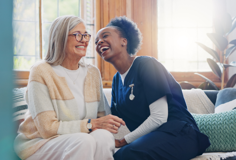 meaningful-recovery-in-westlake-recovery Happy patient and staff member discussing meaningful recovery in Westlake Village, California